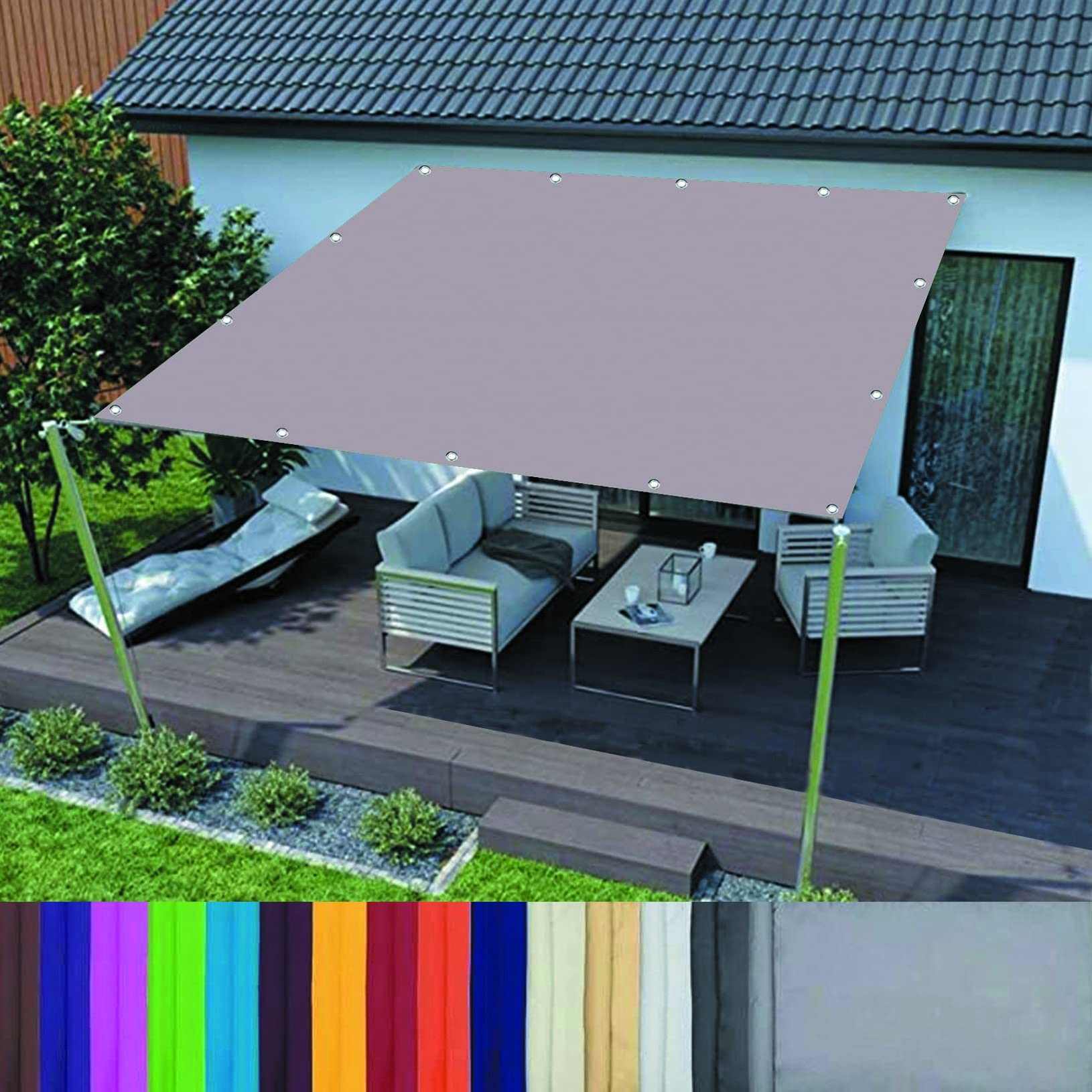 Voile d'ombrage rectangulaire contre la chaleur sur terrasse avec fixation
