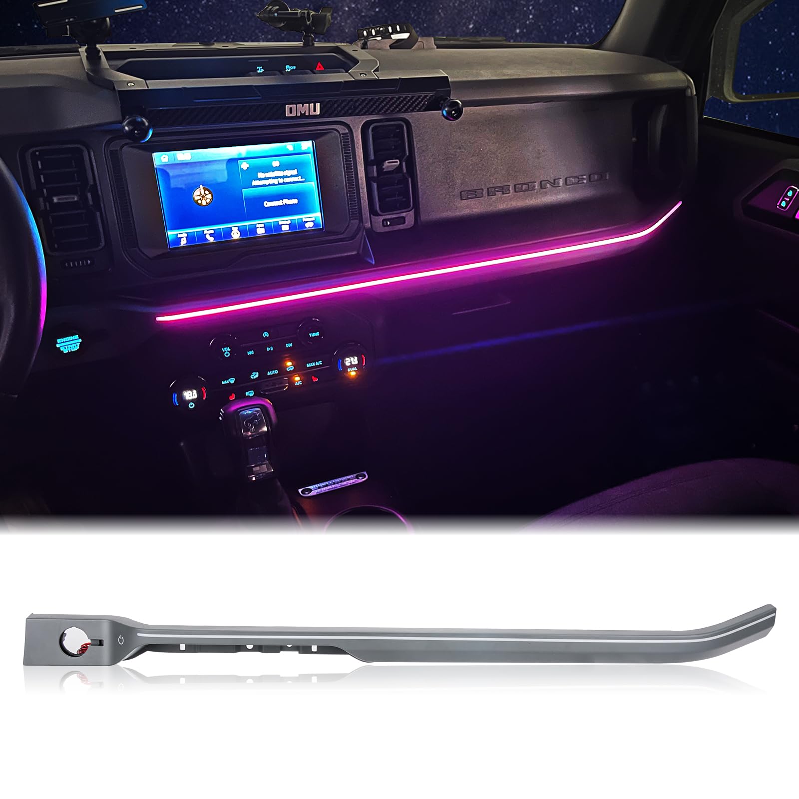 Z8 LED Neon Strip Light Center Console Dashboard Trim Compatible with Ford Bronco 2021-2024 Dash Panel Replacement Parts