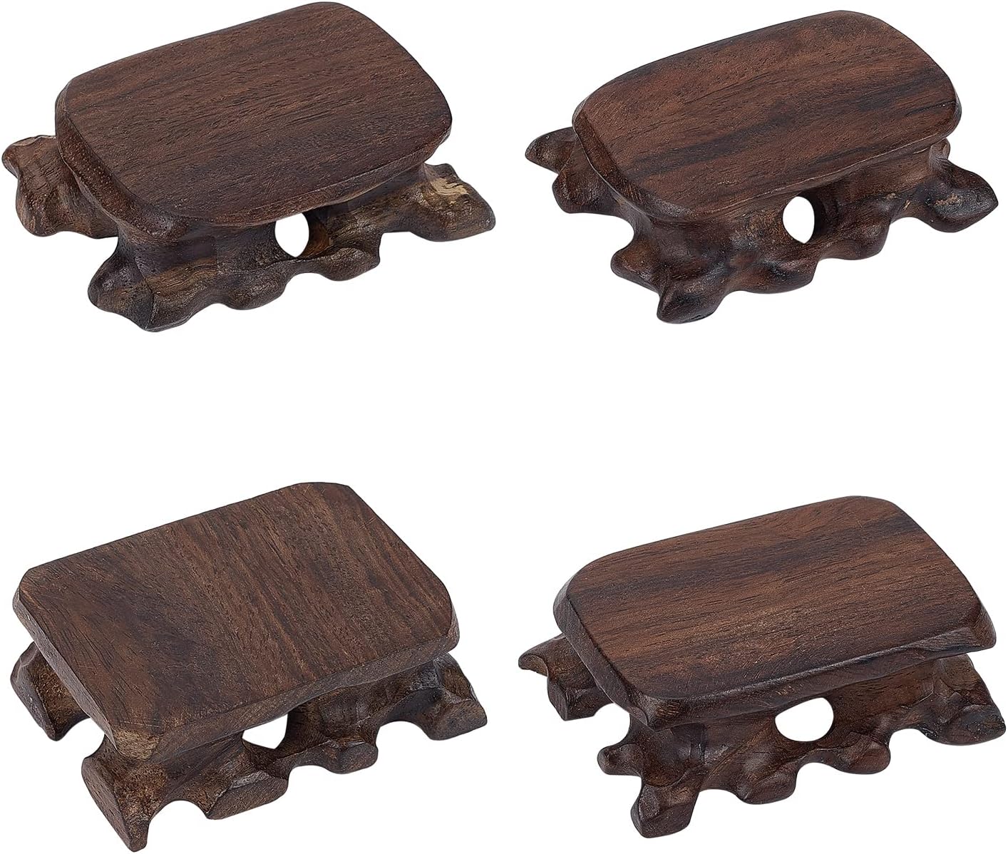 SUPERFINDINGS 4 soportes de exhibición de madera cuadrada de palisandro tallada, artesanía en el hogar, coleccionables, antigüedades, pedestal de