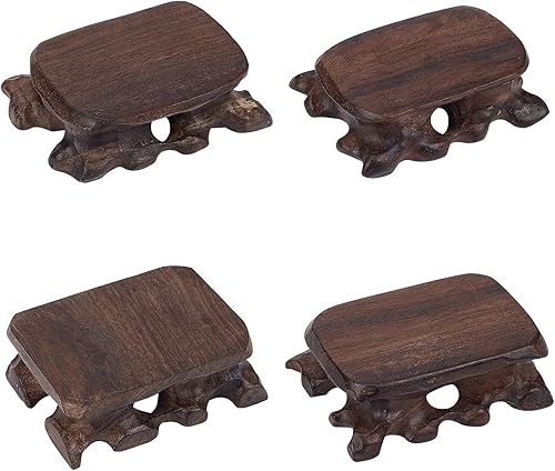 SUPERFINDINGS 4 soportes de exhibición de madera cuadrada de palisandro tallada, artesanía en el hogar, coleccionables, antigüedades, pedestal de