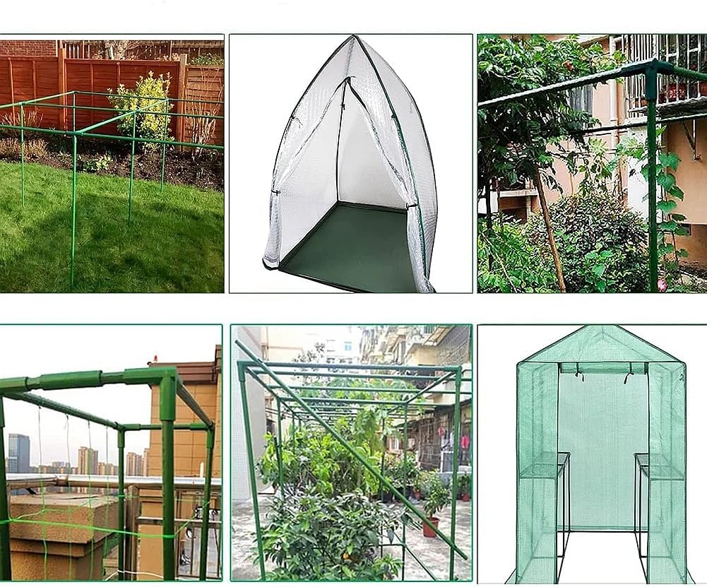 Green Plastic Garden Trellis Connectors Set, 16mm Diameter, Cross and L-Shape Joints with Extension Tubes, 24 Pieces