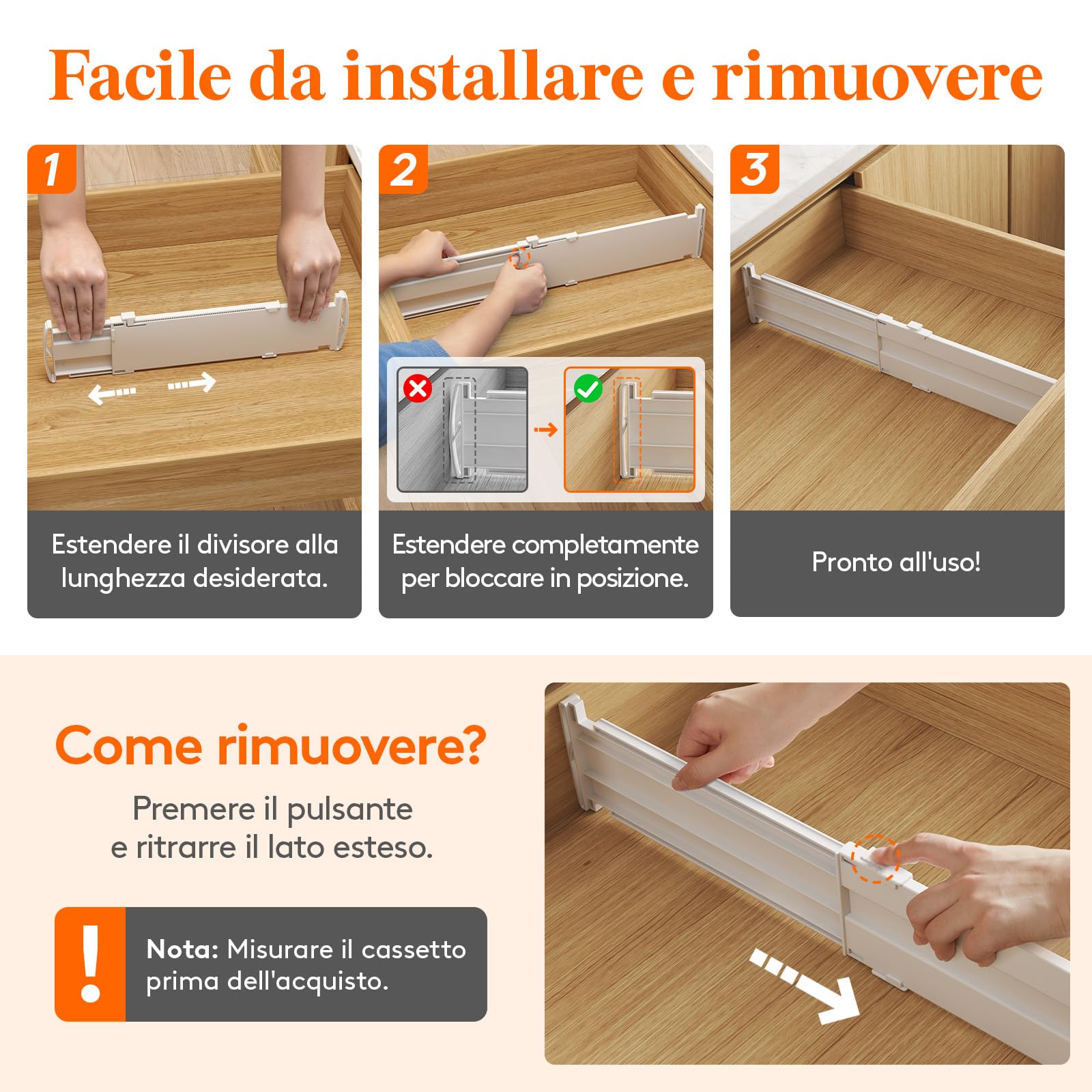 Lifewit Separatori per Cassetti Salvaspazio, Divisori per Armadio Interno Regolabili, Organizer per Cassetti, Accessori per Bagno/Cucina/Ufficio, 12 Pezzi, Lunghezza 35 – 55 cm, Altezza 10,5 cm