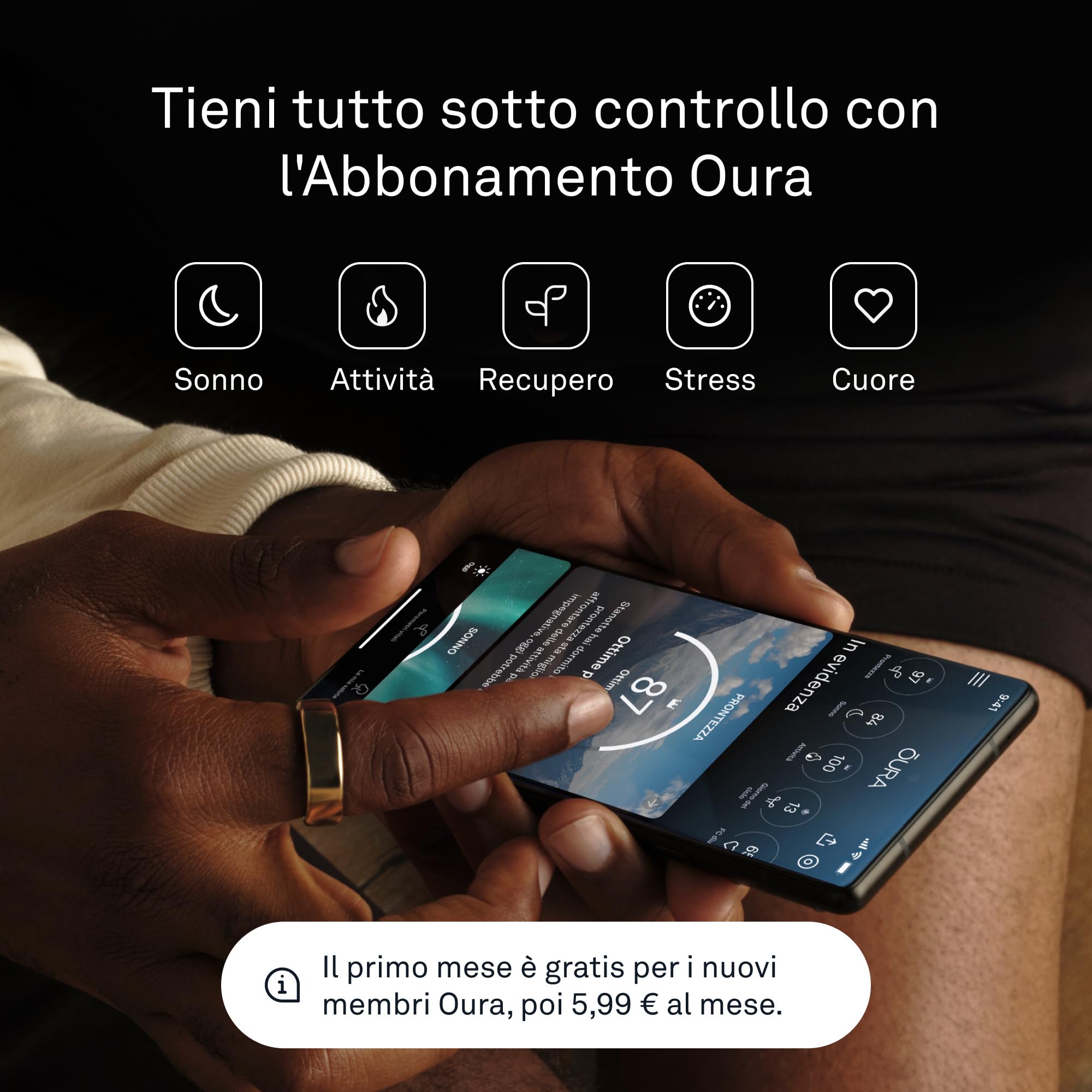 Oura Ring Gen3 Heritage - Misura 10, Black | Monitora sonno, frequenza cardiaca e fitness - Batteria fino a 7 giorni - Compatibile con iOS/Android - Provalo con il kit di misurazione Oura