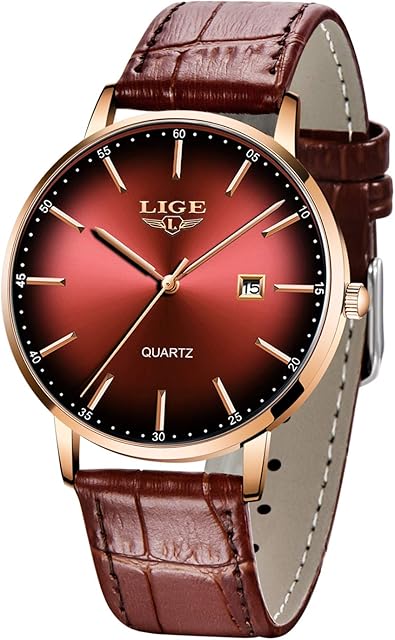 LIGE Mens Watches Ultra-Thin Waterproof Analog Quartz Men Wrist Watch with Date Simple Fashion Brown Leather Strap Watches for Men