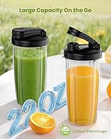 Vista 5 de Licuadoras para batidos, licuadora personal de 900 W para batidos y licuados con 2 vasos portátiles sin BPA de 22 onzas, exprimidor pequeño