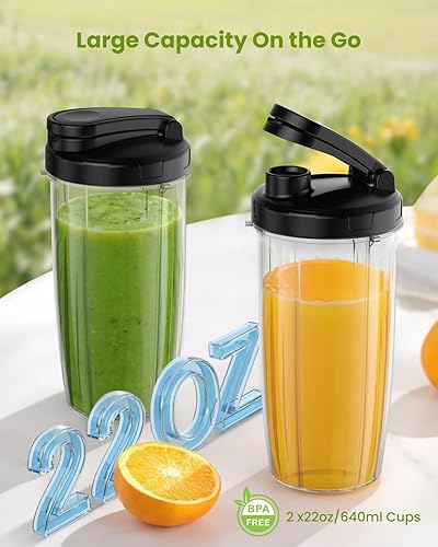 Miniatura 5 de Licuadoras para batidos, licuadora personal de 900 W para batidos y licuados con 2 vasos portátiles sin BPA de 22 onzas, exprimidor pequeño para