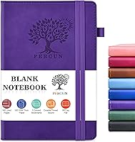 PERCUN Purple Leather Blank Journal Notebook - 160 Pages Unlined Sketchbook for Drawing, Writing, Art - 5.9x8.5 A5 Hardcover for Men & Women