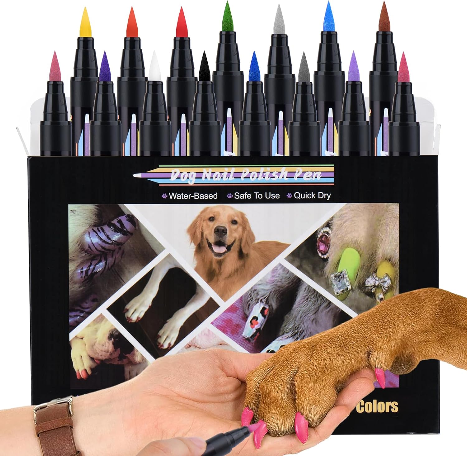 OLINGYOU 15 Colors Dog Nail Polish Pens Quick Dry, Pet Nail Polish Set for Dogs DIY