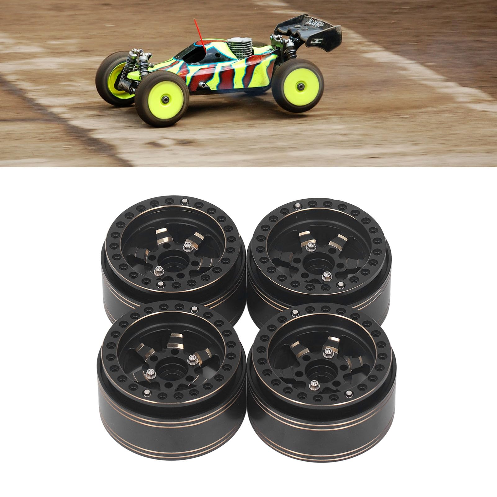 4 Pièces RC Beadlock Jante de Roue Moyeu en Laiton pondéré Pièce de Voiture RC pour SCX10 D90 D110 1/10 Voiture Télécommandée