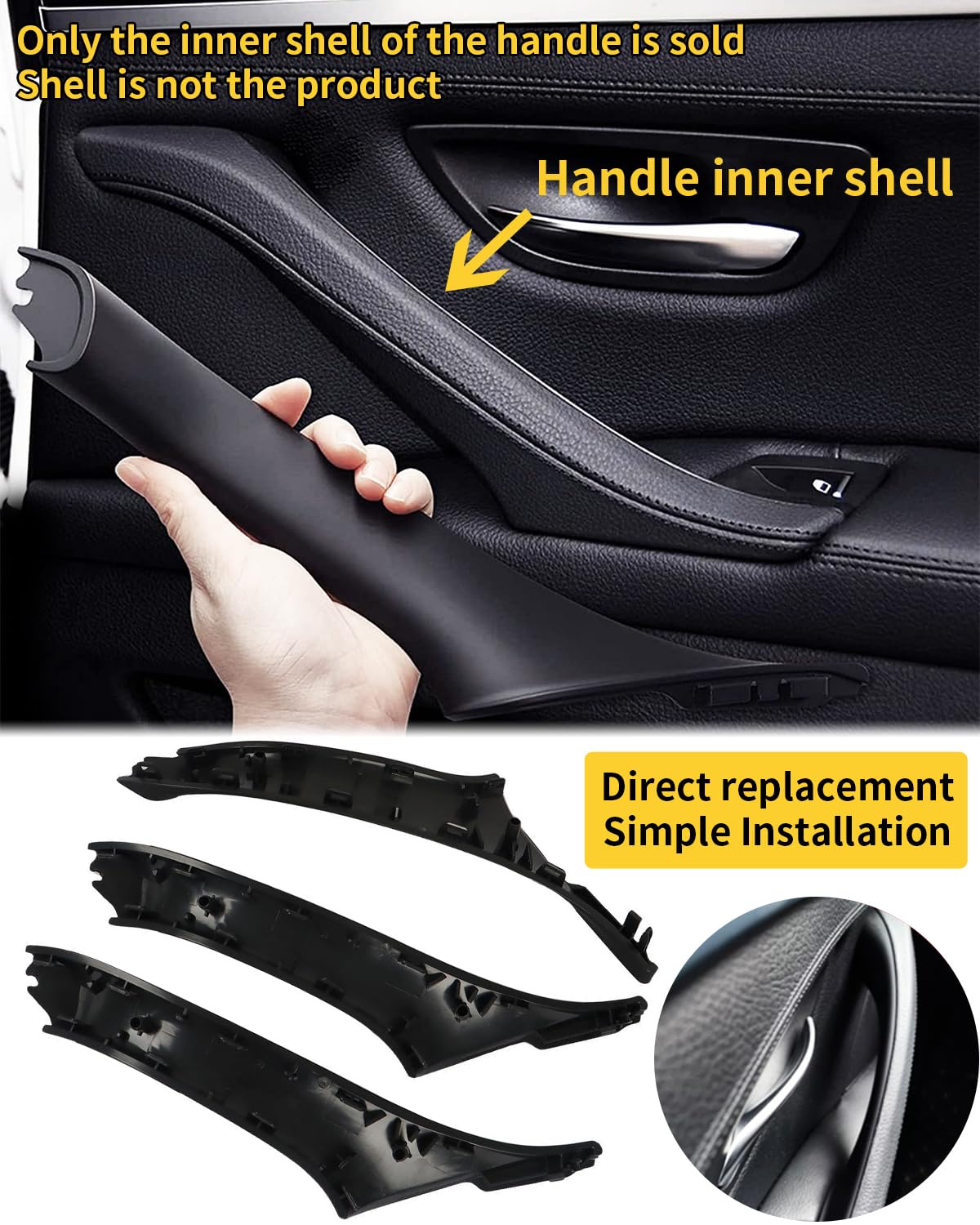 7-teiliges Türgriff-Set für BMW 5er F10 F11 520 530, Fensterschalter-Armlehne auf der Fahrerseite + Beifahrertür-Zuggriff + Fensterschalter-Abdeckungen für 523 525 528 535 (2010–2016)–Schwarz