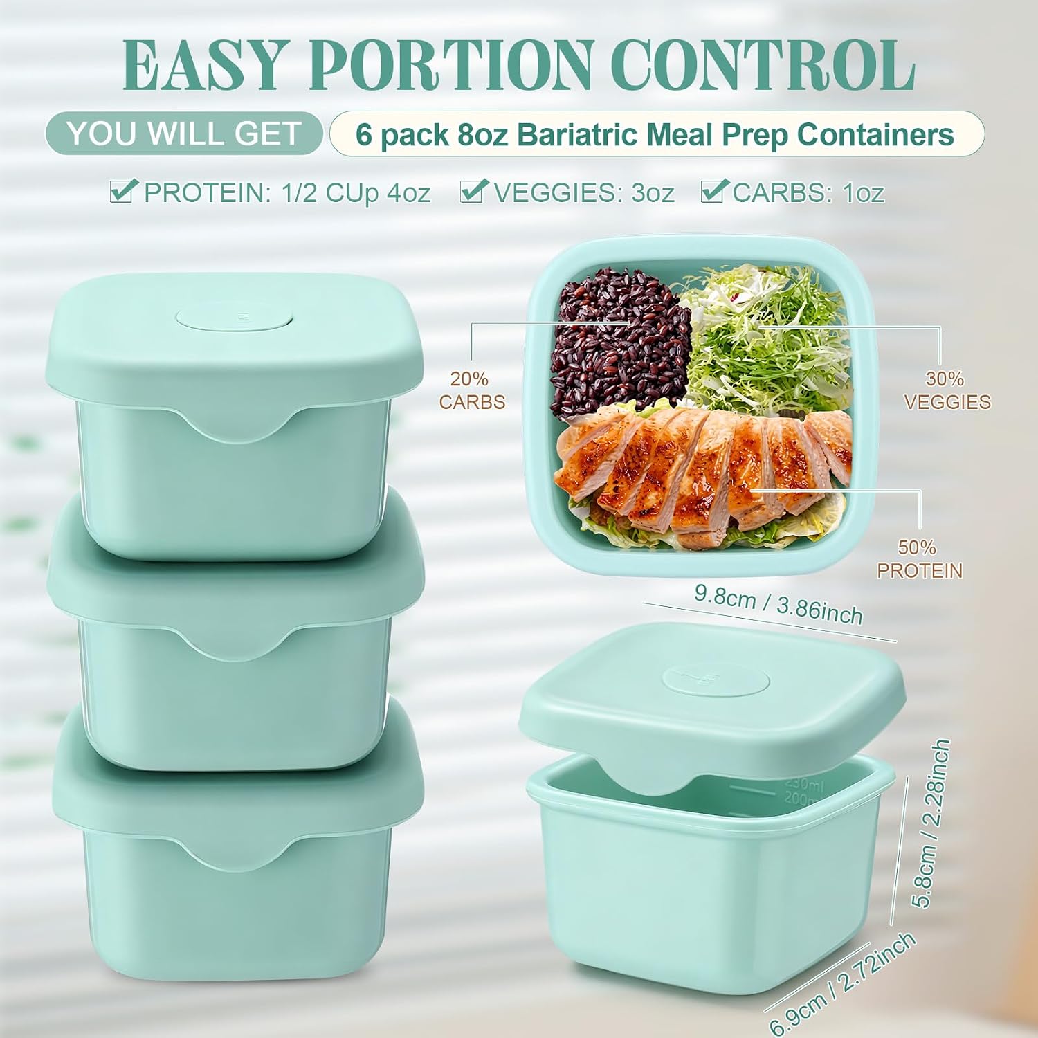 Blushtier 6 Pcs Bariatric Meal Prep Containers 8oz Silicone Snack Container image 2