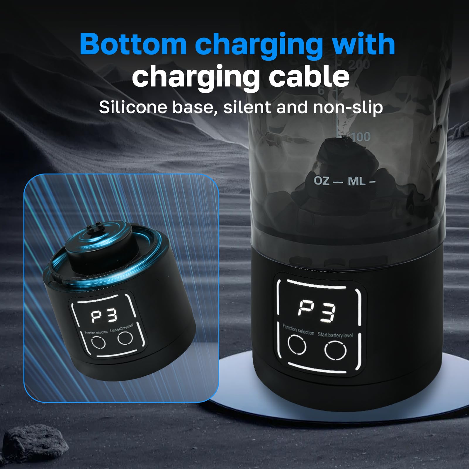 Bouteille shaker de protéines, rechargeable par USB pour boissons protéinées, gobelet mélangeur portable avec stockage de suppléments, 700 ml (noir)