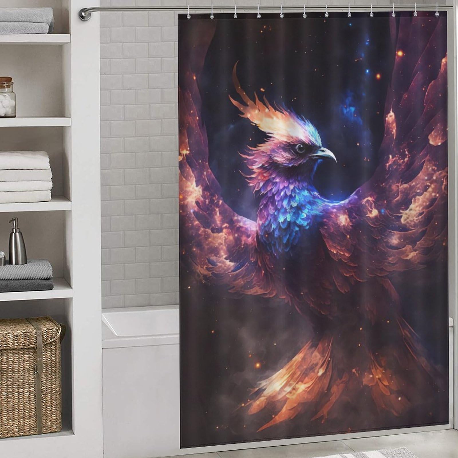 Rideau de douche Phénix en polyester imperméable 152x183cm pour baignoire avec 12 crochets