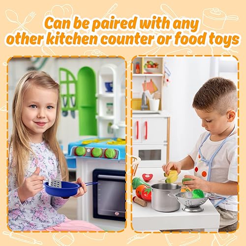 Miniatura 51 de Juego de accesorios de juguete de cocina para niños pequeños, juego de cocina para niñas y niños, incluye ollas y sartenes coloridas (verde)