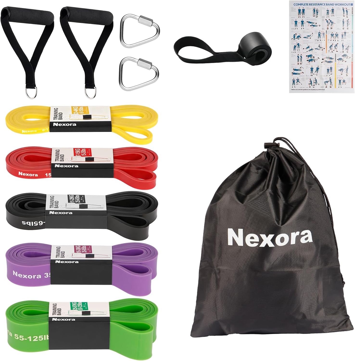 Nexora Resistance Bands Set, 5 Pack 8-125 lbs Natural Rubber Exercise Bands with Door Anchor Soft Handles Storage Bag, Heavy Duty Workout Bands for Men Women Home Gym Yoga Pilates Physical Therapy