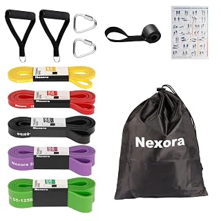 Nexora Resistance Bands Set, 5 Pack 8-125 lbs Natural Rubber Exercise Bands with Door Anchor Soft Handles Storage Bag, Heavy Duty Workout Bands for Men Women Home Gym Yoga Pilates Physical Therapy - Amazon product rated Grade A