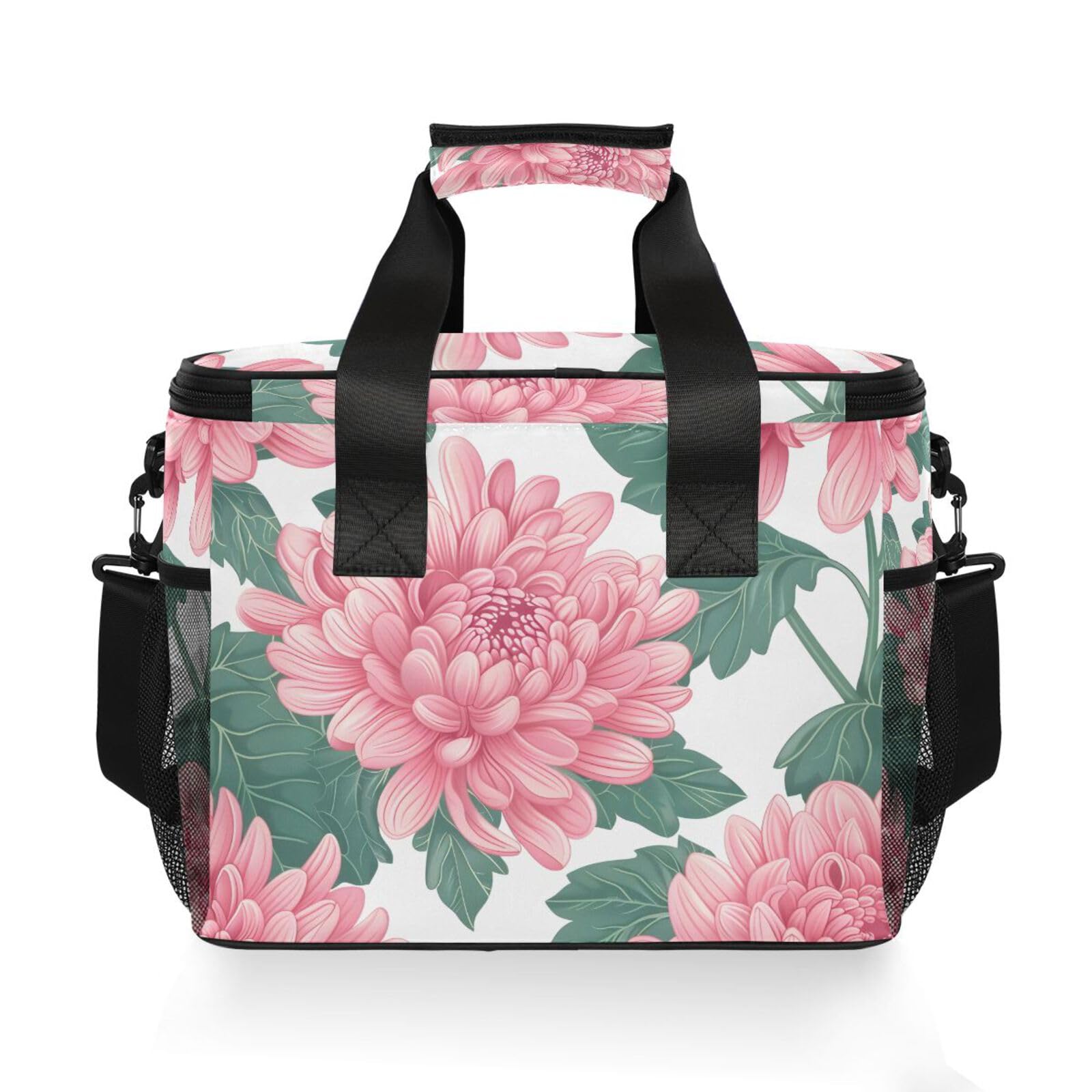 Bolsa térmica grande con diseño de flores rosas de peonía, bolsa térmica impermeable para picnic, 15 L, 24 latas, para adultos, hombres y mujeres