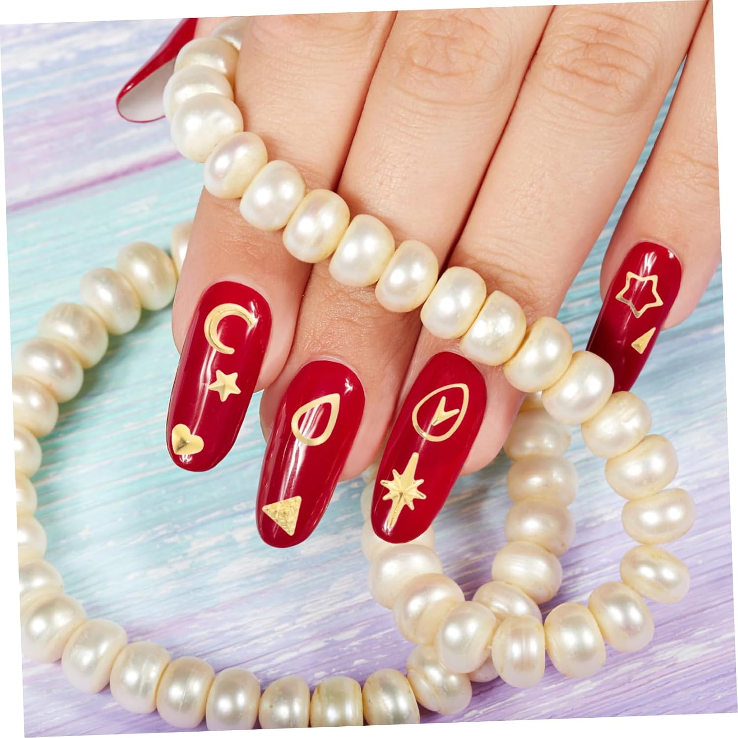Beatifufu 120pcs Rose Gold Nail Studs Mixed Shapes for DIY Nail Art Including Oval Circle Square for Natural Artificial