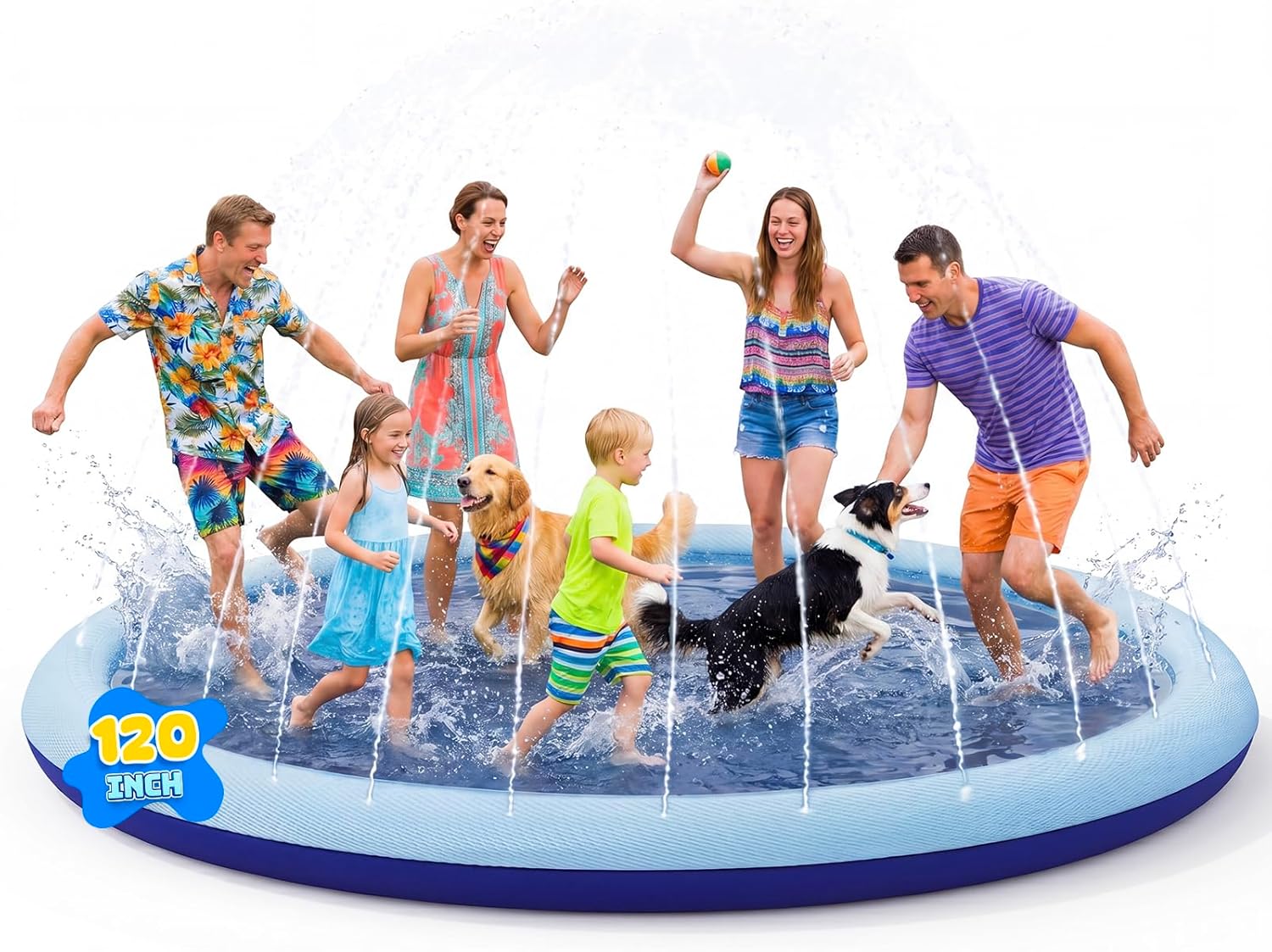 COMMOUDS 10FT Splash Pad for Kids and Dogs, Extra Large Sprinkler Pad Non-Slip Thicken Pool Summer Outdoor Water Toys, Backyard Fountain Play Mat for Baby Toddlers Boys Girls Pet