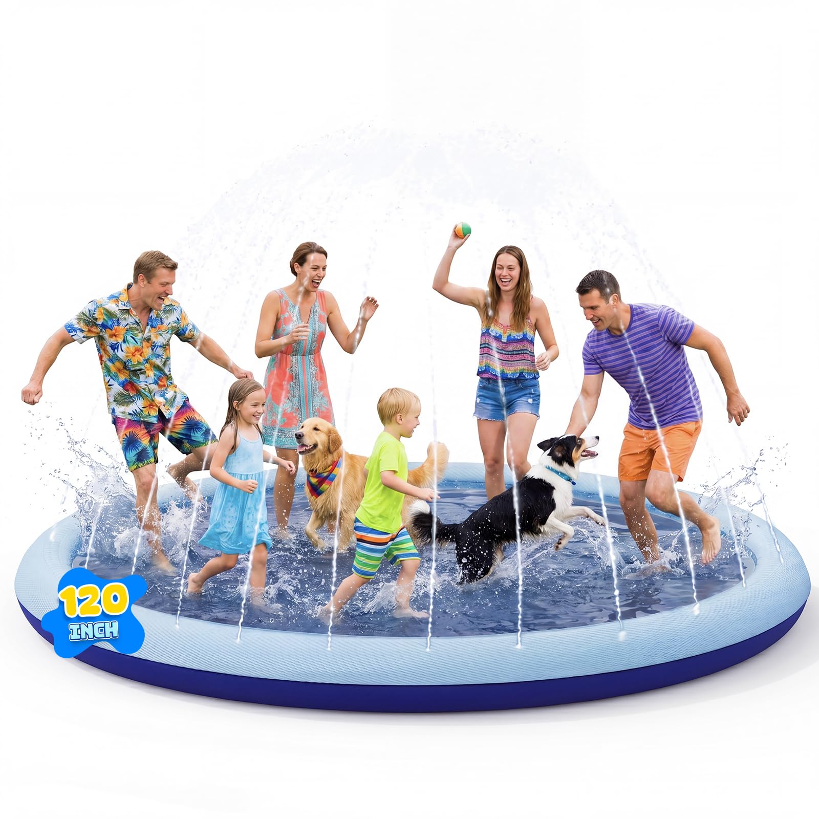 COMMOUDS Splash Pad for Kids and Dogs, Thickened Kiddie Sprinkler Pool