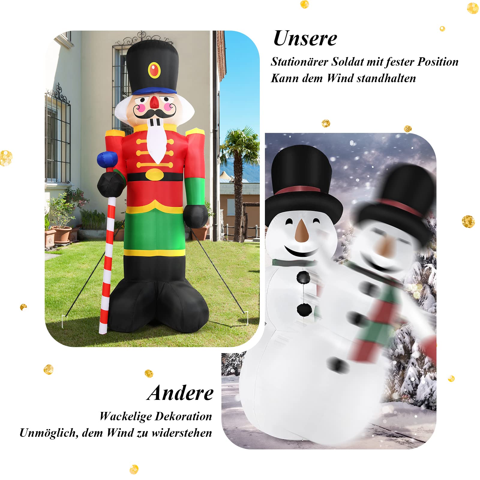GOPLUS 240 cm Nussknacker Soldat, Aufblasbare Weihnachtsfigur, Weihnachtsdeko mit LED-Beleuchtung, mit Eingebautem Gebläse, mit Befestigungsmaterial, für Innen- & Außenbereich