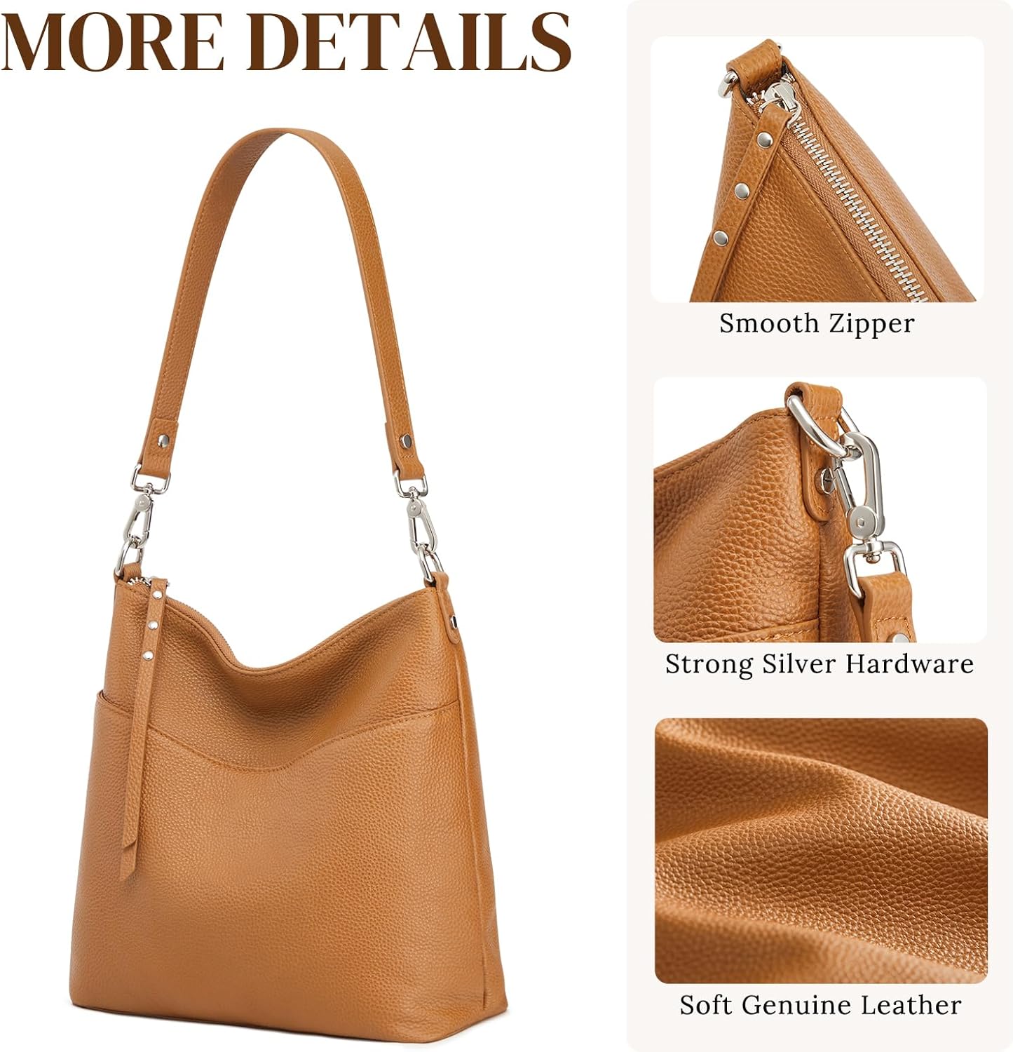 S-ZONE Leather Tote Bag for Women Medium Crossbody Handbags Shoulder Hobo Purse with 2 Removable Straps - Image 7