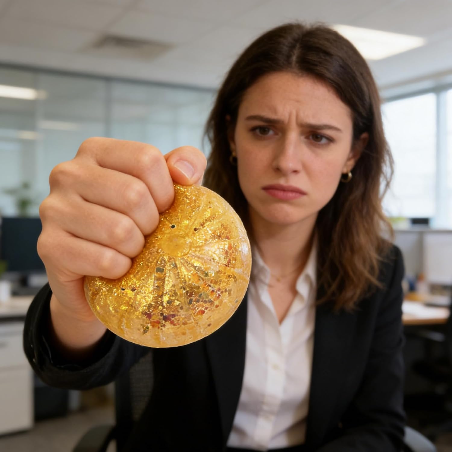 Bun Squeeze Toy, Clear Steamed Bun Toy with Glitter Stress Relief Slow Rising Simulated Bun Sensory Toy Relaxation Soft Stress Ball Bun Squeeze Fidget Toy (Yellow)