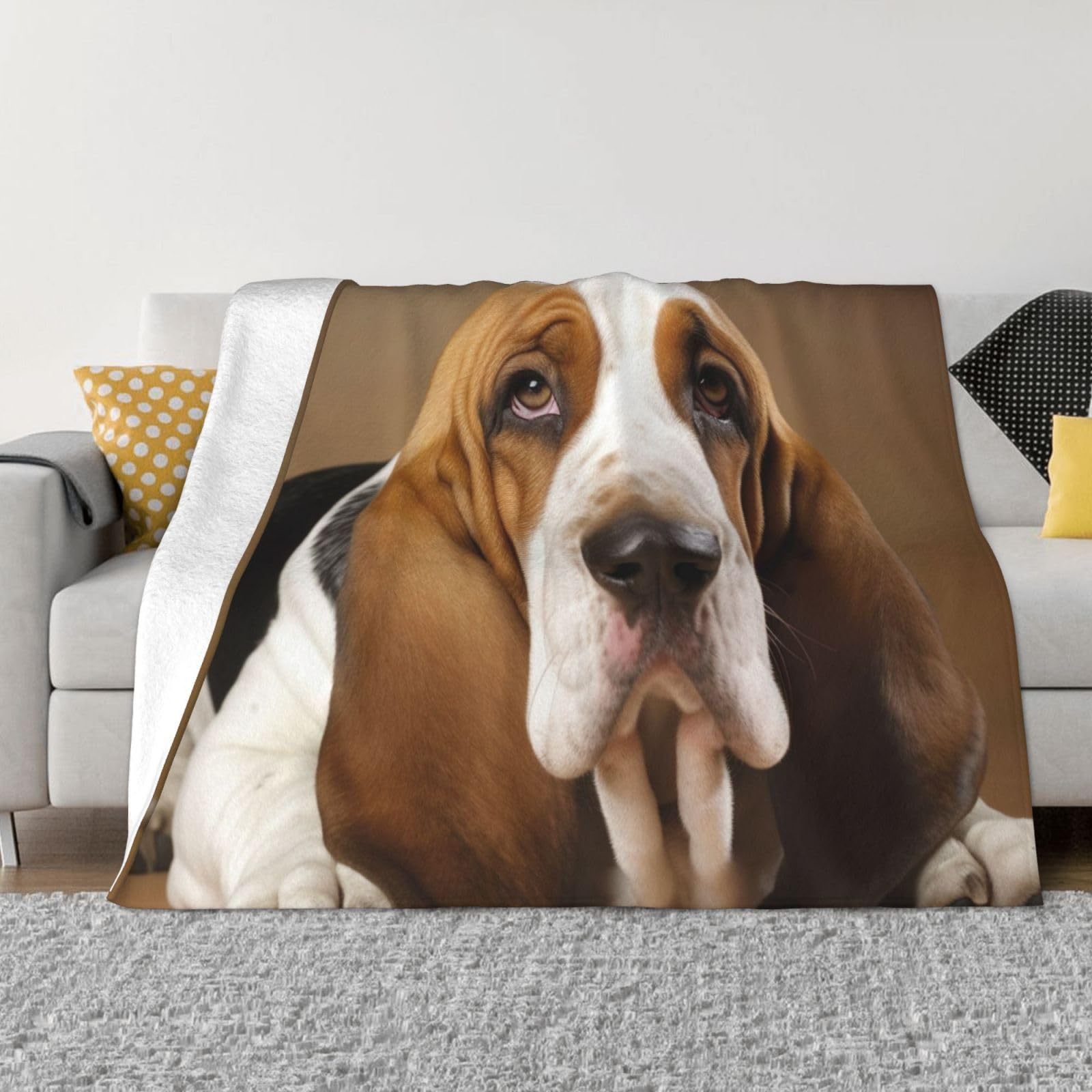 KLOPH Basset Hound Throw Blanket 60"x50" Flannel Fluffy Warm Blanket for Couch, Reversible Plush Blankets for Bed, Comfy Fuzzy Blanket for Sofa, Plush Lightweight-Blankets for All Season