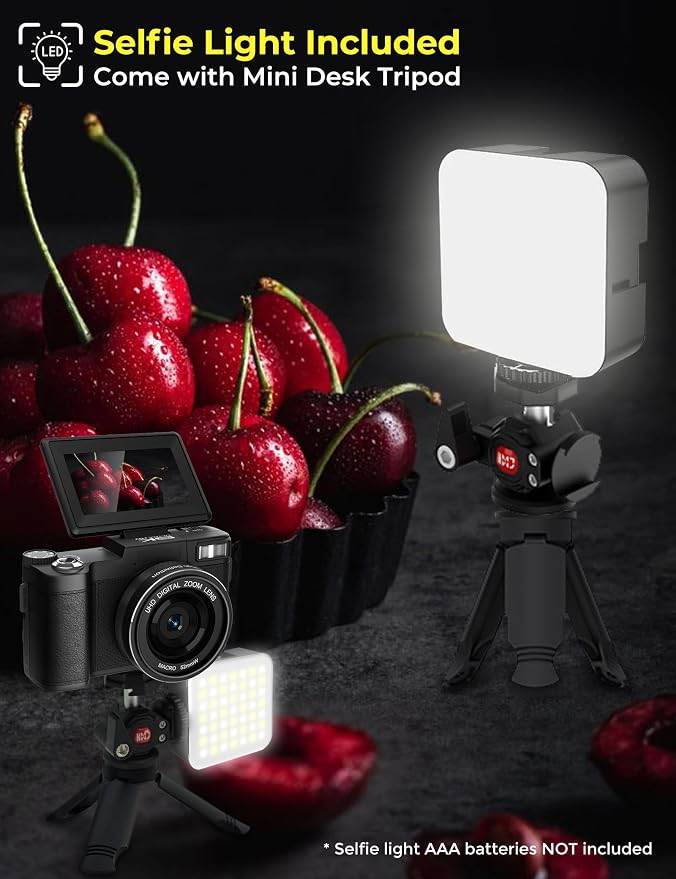 Cámara digital 5K WiFi 64MP con pantalla abatible y autofocus miniatura 4