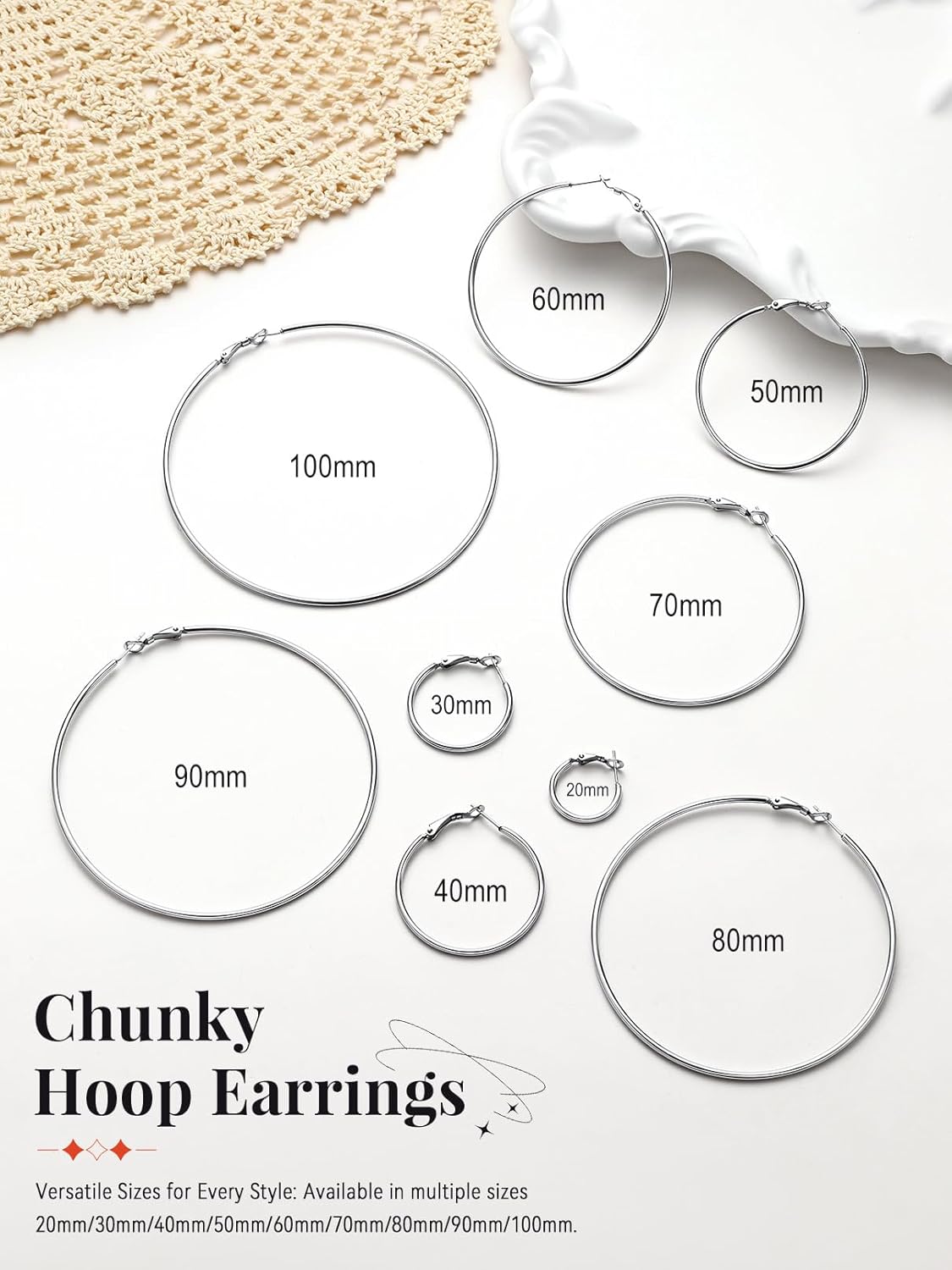 FaithHeart 2mm Thin Hoop Earrings for Women Hypoallergenic, Silver/Black/14K Gold Plated Stainless Steel Large Hoop Earrings for Women Lightweight Earring Trendy Jewelry, 20mm-100mm - Image 4