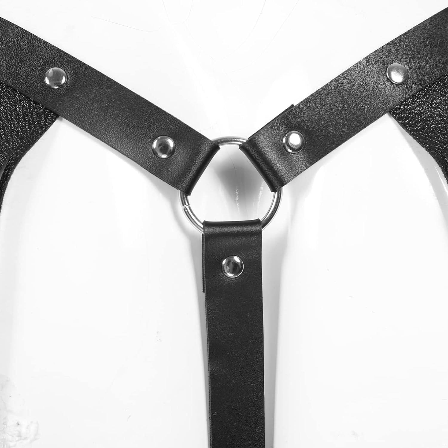 FEESHOW Men PU Leather Adjustable Body Chest Harness Bandage Belt with Shoulder Tassel Costume