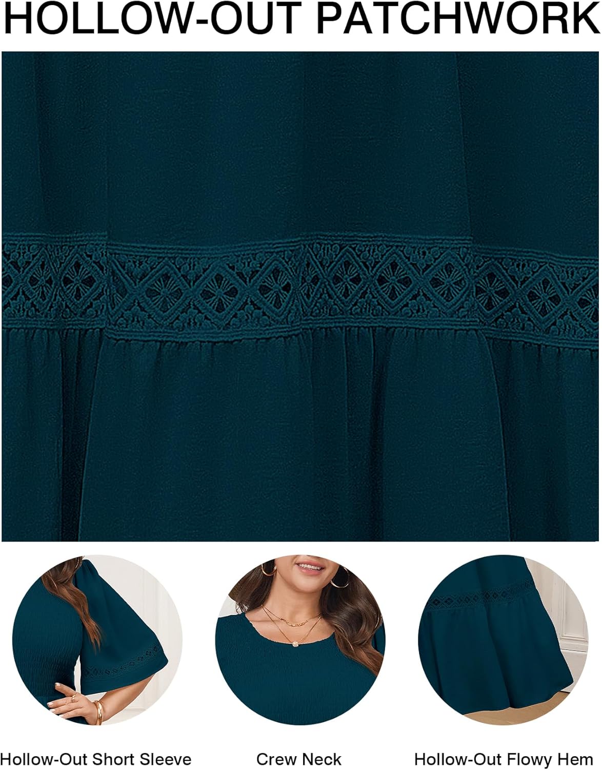 SCOMCHIC Women's Plus Size Maxi Dress Casual Crewneck Smocked Boho Elegant Hollow Out Summer Wedding Guest Dresses - Image 6