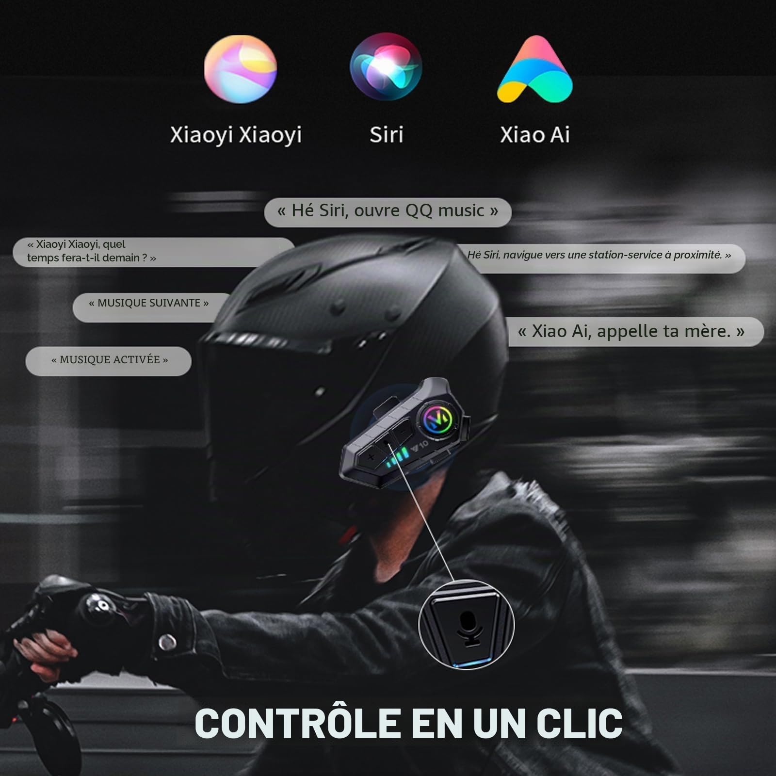 Lot de 2 casques de moto Bluetooth avec micro - Casque étanche sans fil avec suppression du bruit - Système de communication Bluetooth