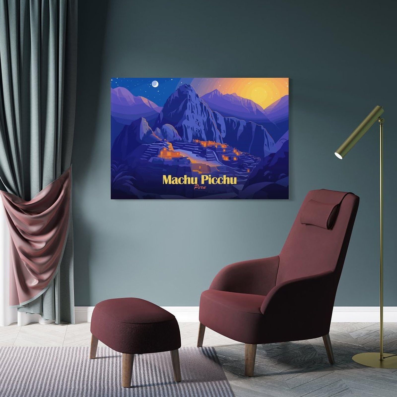 Junmoney Frame-Style-22 Canvas Wall Art Machu Picchu At Dusk, 20X30inch(50X75cm), For Lounge, Study, Hallway Or Flat Walls, Canvas Wall Art That Fits Changing Layouts