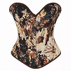 HEBEBRIDAL Vintage Corset for Women Victorian Floral Print Overbust Bustier Tops Renaissance Lace Up Bodyshaper