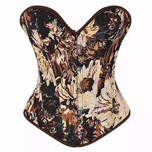 HEBEBRIDAL Vintage Corset for Women Victorian Floral Print Overbust Bustier Tops Renaissance Lace Up Bodyshaper