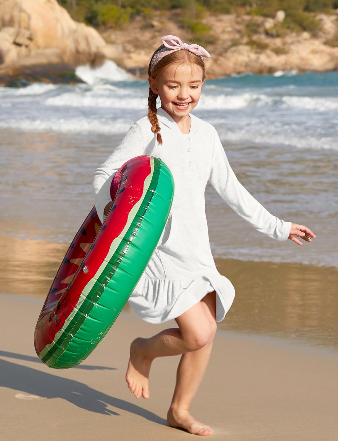 BesserBay Girls Summer Long Sleeve Coverups Button Down Terry Quickly Dry Ruffle Hem with Hood Cover Up 4-14 Years
