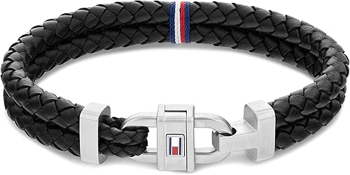 Tommy Hilfiger Pulsera de cuero con mosquetón para hombre