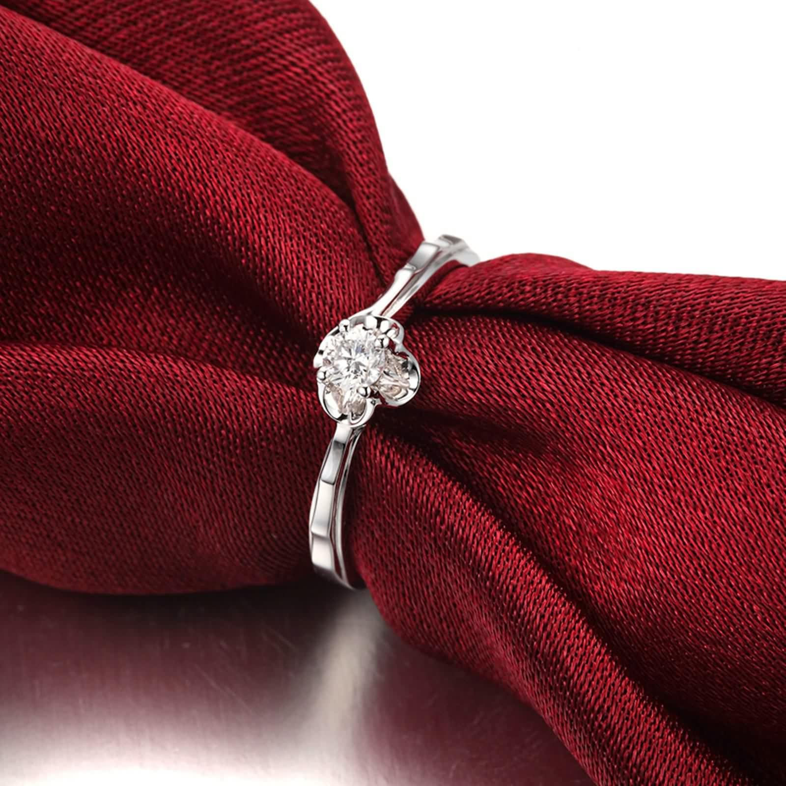 Anillo Mujer Compromiso Diamante, Anillo Mujer Noviazgo Plata Platino Pt950 0.12Ct Blanco Forma Redonda Brillante Ajuste Cómodo