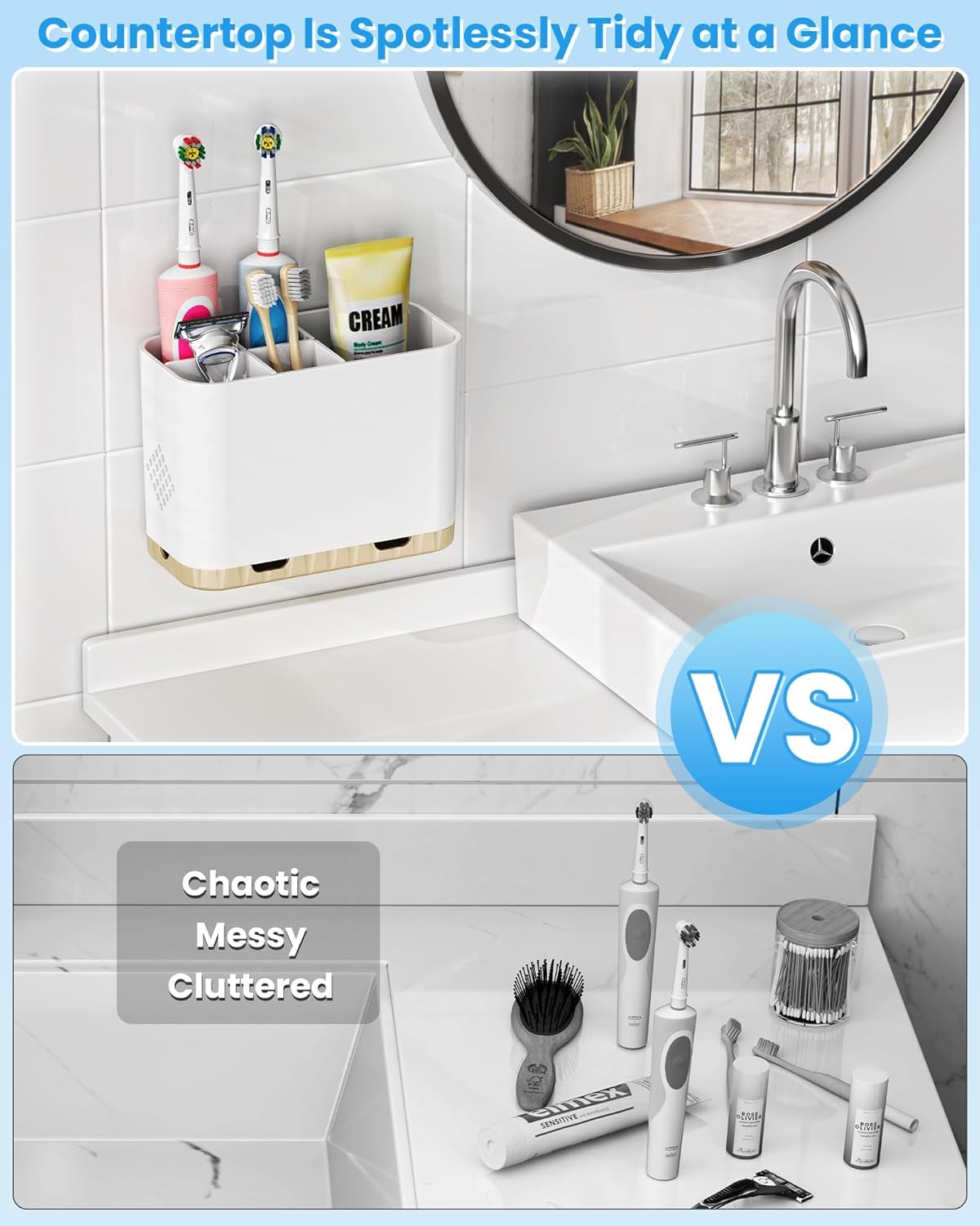 5 Slots Detachable Toothbrush Holder Set - for Bathroom Countertop, White and Gold - Image 6