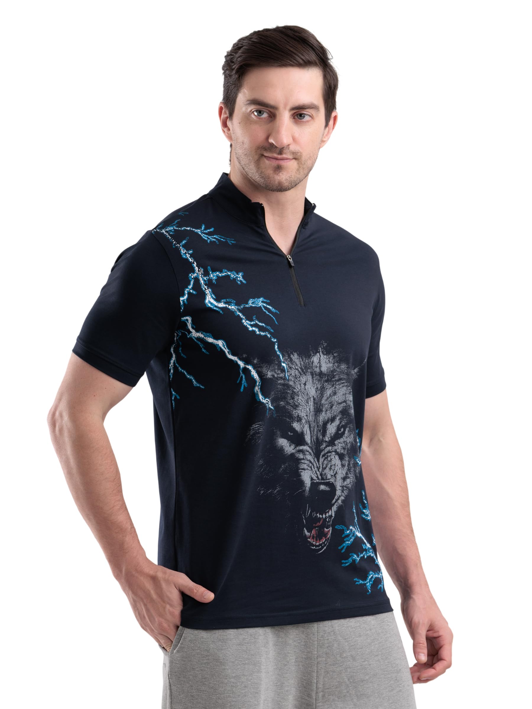grow Quarter Zip T Shirt for Men Gym Workout | Cotton Pique Blend Half Sleeves Henley Collar Printed Sport T Shirts for Man-picture-42