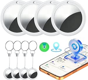 4 Pack Bluetooth Tracker for iPhone (iOS Only), Waterproof Key Finder Tag for Keys, Wallet, Bags, Luggage, Pets, Replaceable Battery