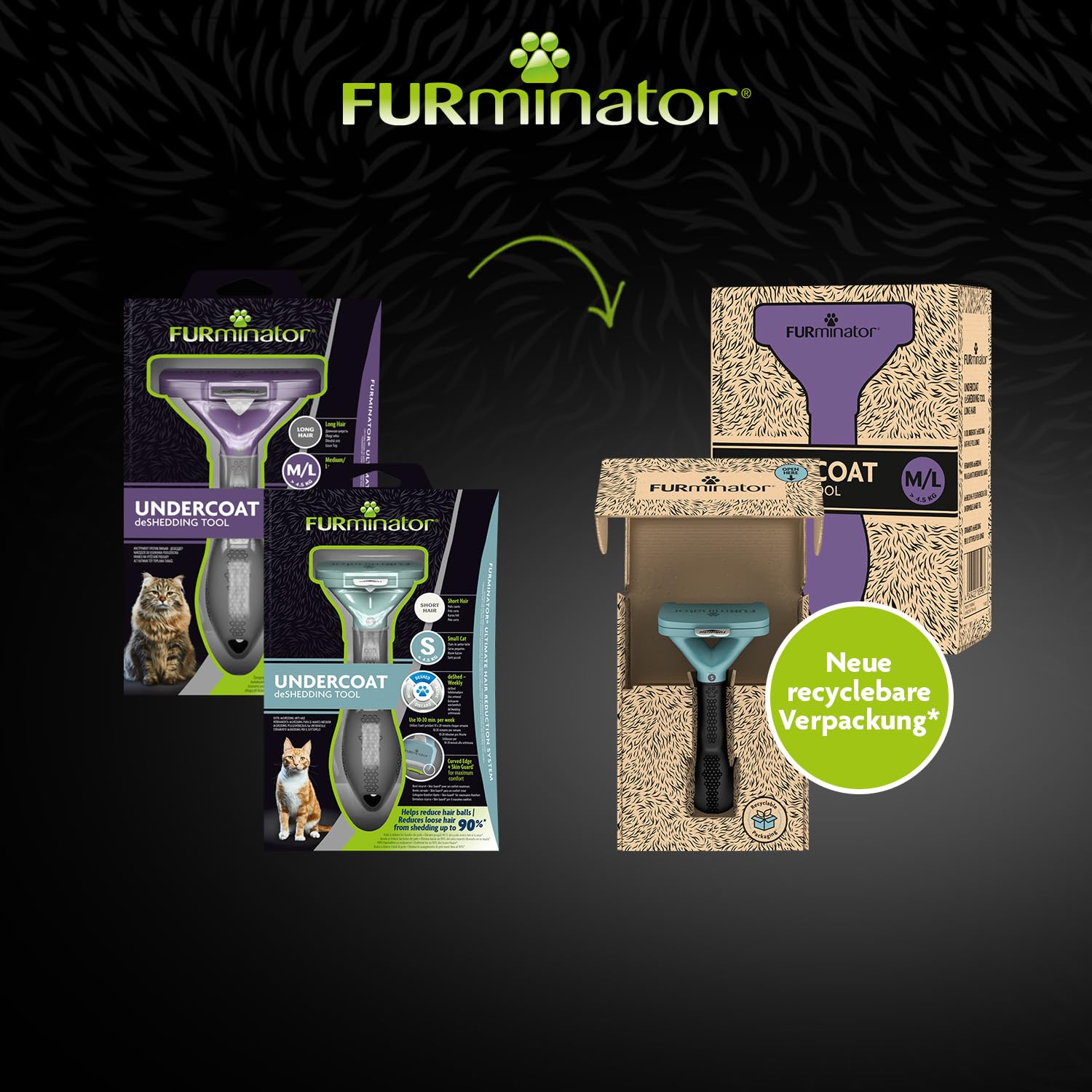 FURminator deShedding Tool Katzen Größe M,L Kurzhaar - Katzenbürste für mittelgroße und große Katzen zur Entfernung der Unterwolle