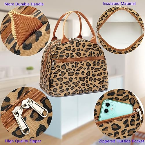 Miniatura 5 de FlowFly Bolsa de almuerzo, organizador de almuerzo, soporte para almuerzo, bolsa térmica para almuerzo, bolsa térmica para mujereshombres, leopardo