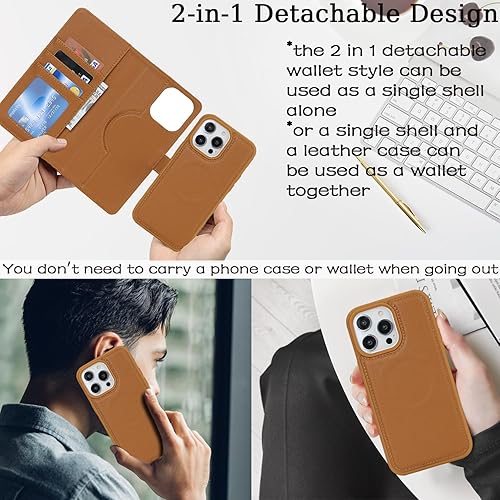 Miniatura 2 de Havaya Funda para iPhone 14 Pro, cartera Magsafe compatible 2 en 1 desmontable con tarjetero de piel sintética con tapa para tarjetas de crédito,