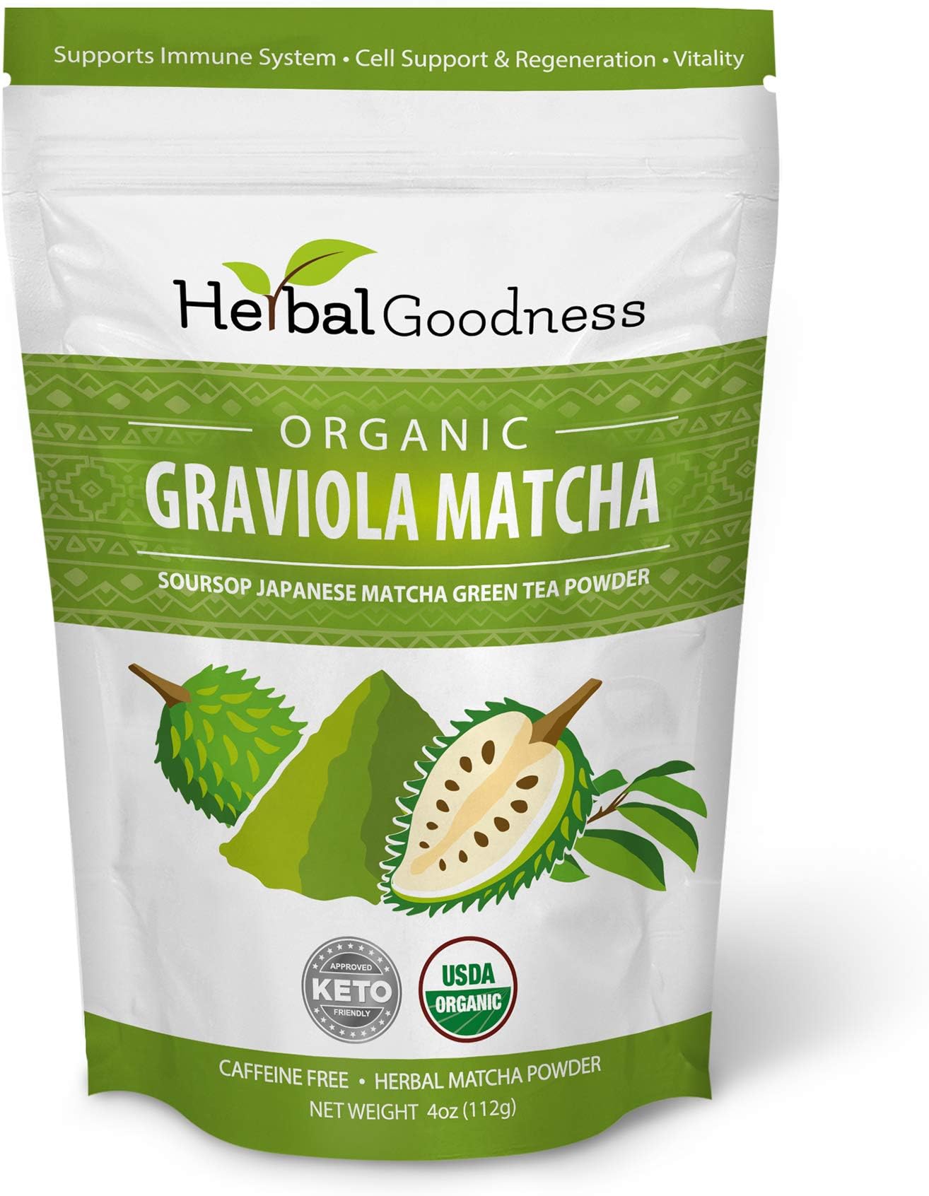 100% Organic La Guanรกbana Soursop Powder & Ceremonial Grade Japanese Matcha Genuine Green Tea - Antioxidant Vegan Energy - Fiber - Immunity - 4oz Pouch Wellness Bundle - Herbal Goodness USA