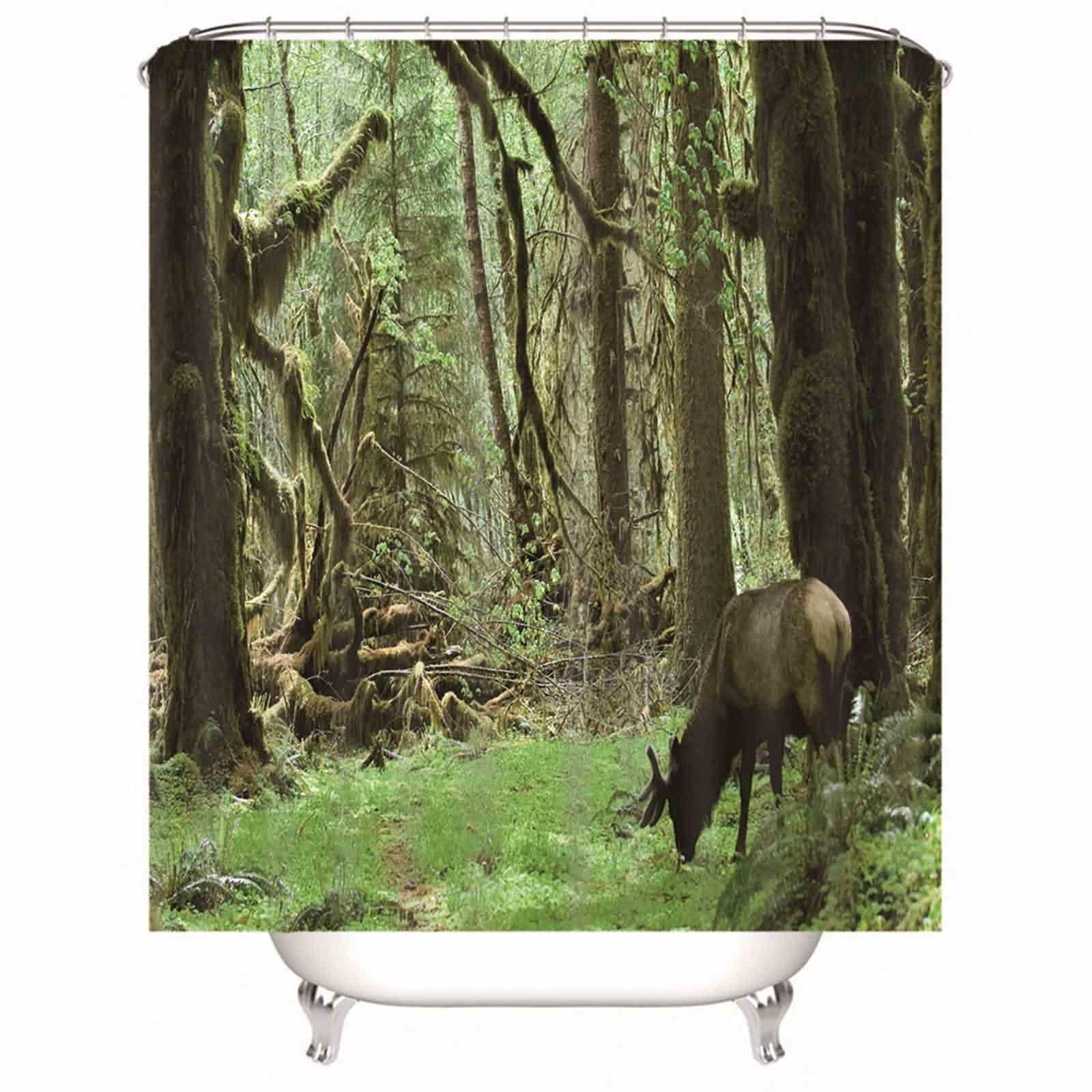 Rideau douche anti moisissure luxe style hôtel rideau en tissu vert cerf jungle 220x180cm