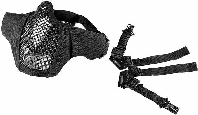 OneTigris 6" Tactical Foldable Half Face Mask Protective Mesh Mask for Airsoft Paintball CS with Adjustable and Elastic Belt Strap