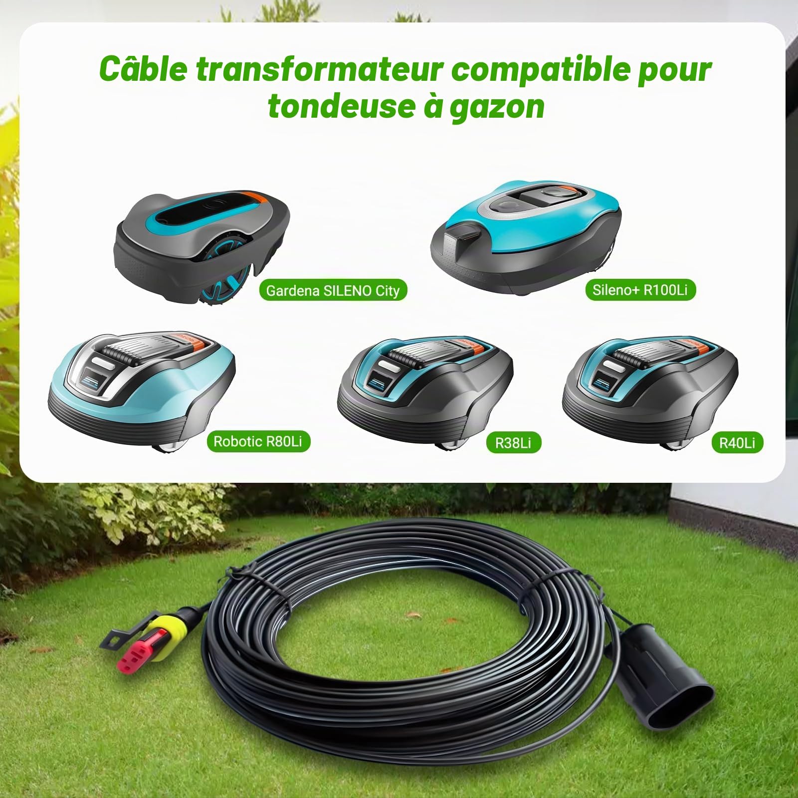 20M Connecteur Câble de Connexion Adaptateur Compatible avec Husqvarna Automower 105 305 310 315X 320 330X 420 430X 2016-2022,Gardena 2016+/Sileno 2018+/ Robotic tondeuses à Gazon Robot