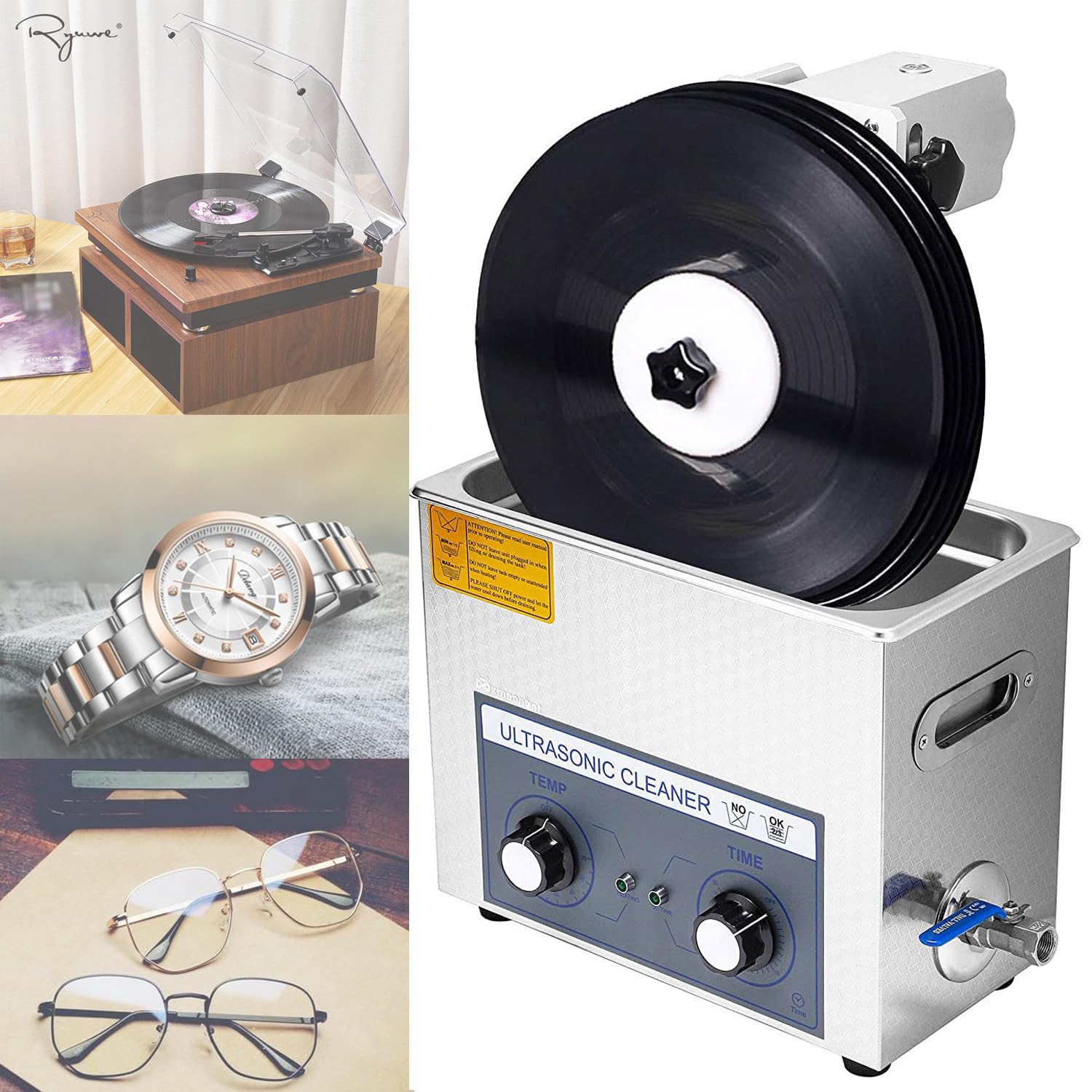 Nettoyeur de disques Vinyle à ultrasons 6L 7-12 Pouces 4 disques Machine de Nettoyage de Vinyle à ultrasons 220V